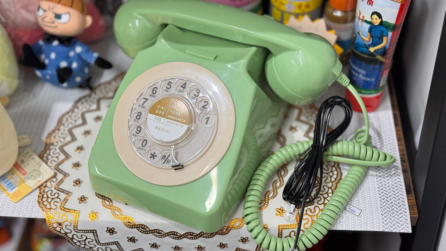 レトロ電話　回転式ダイヤルヴィンテージコード付き電話　アナログ固定電話　卓上電話