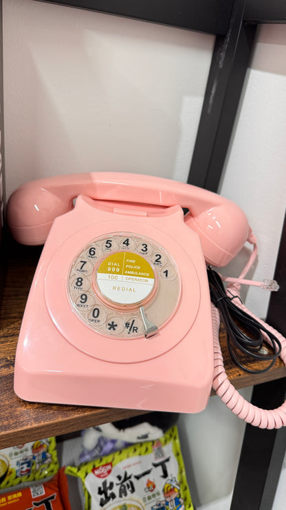 レトロ電話　回転式ダイヤルヴィンテージコード付き電話　アナログ固定電話　卓上電話