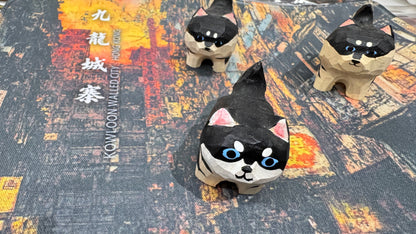 木製猫ちゃん　香港製　白ちゃん
